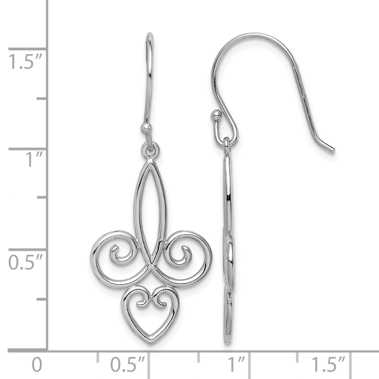 Sterling Silver Rhodium-plated Polished Fleur de Lis Dangle Earrings