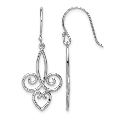 Sterling Silver Rhodium-plated Polished Fleur de Lis Dangle Earrings