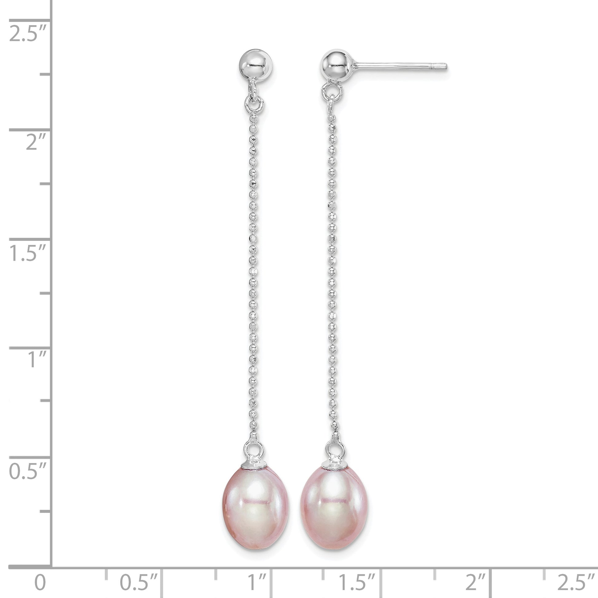 Sterling Silver Rhodium-plated 7-8mm Purple Teardrop Freshwater Cultured Pearl Post Dangle Earrings