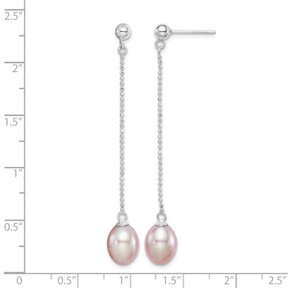 Sterling Silver Rhodium-plated 7-8mm Purple Teardrop Freshwater Cultured Pearl Post Dangle Earrings