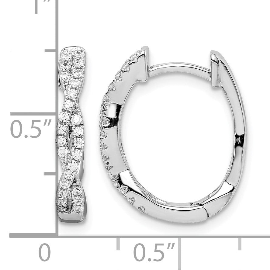Sterling Silver Rhodium-plated CZ Twisted Oval Hoop Earrings