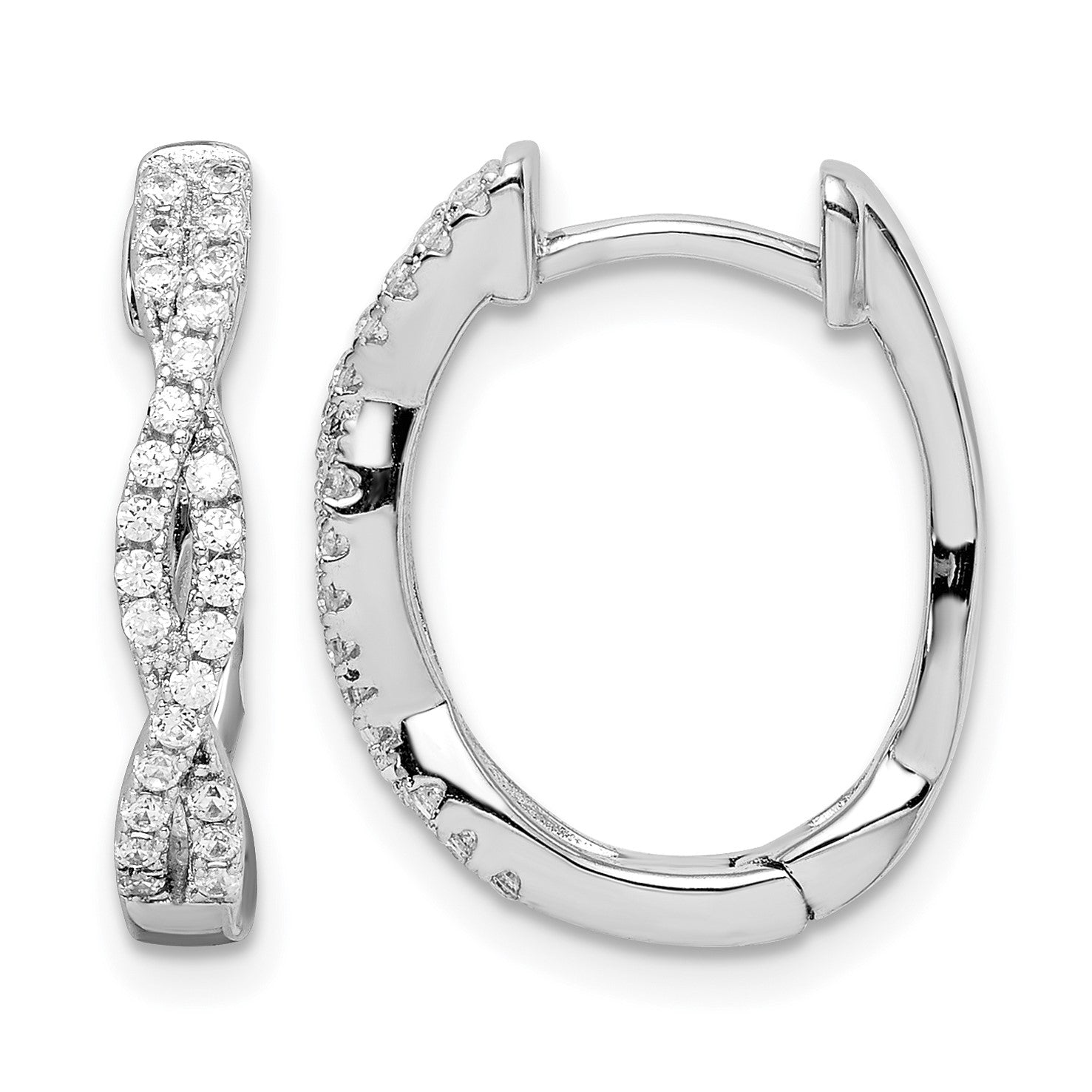 Sterling Silver Rhodium-plated CZ Twisted Oval Hoop Earrings