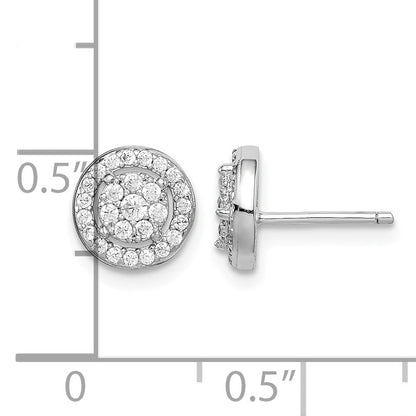Sterling Silver Rhodium-plated Polished Pav� CZ Halo Circle Post Earrings