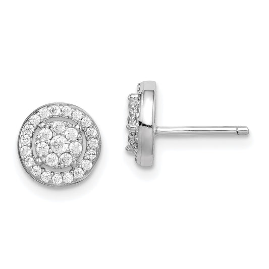 Sterling Silver Rhodium-plated Polished Pav� CZ Halo Circle Post Earrings