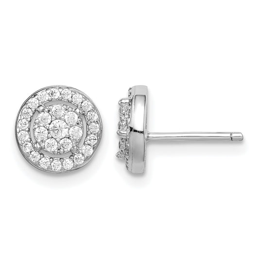 Sterling Silver Rhodium-plated Polished Pav� CZ Halo Circle Post Earrings