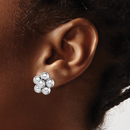 Sterling Silver Rhodium-plated Polished Beaded Post Earrings