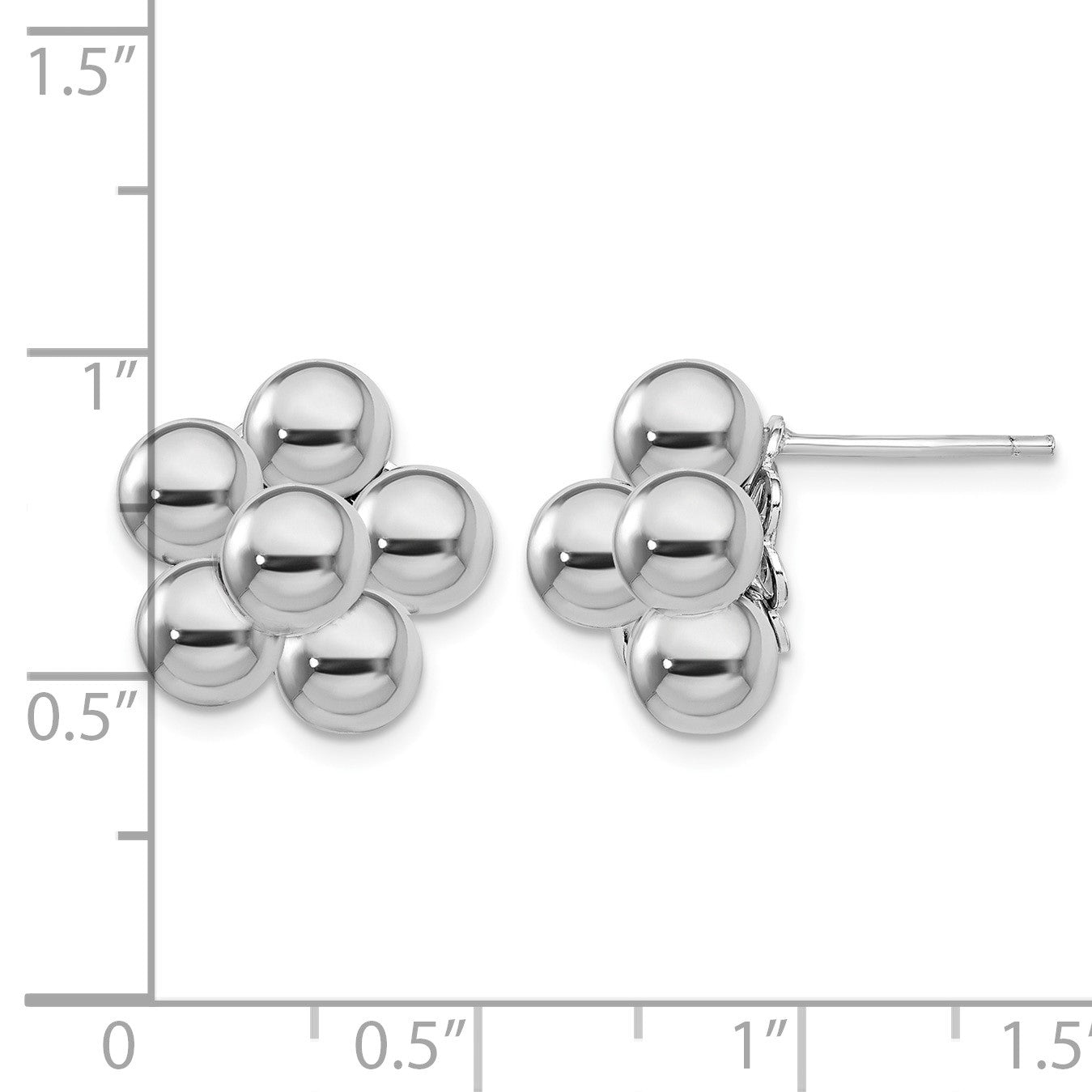 Sterling Silver Rhodium-plated Polished Beaded Post Earrings