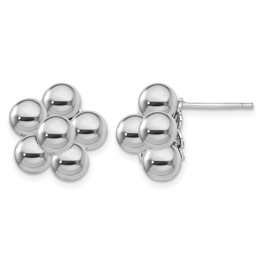 Sterling Silver Rhodium-plated Polished Beaded Post Earrings