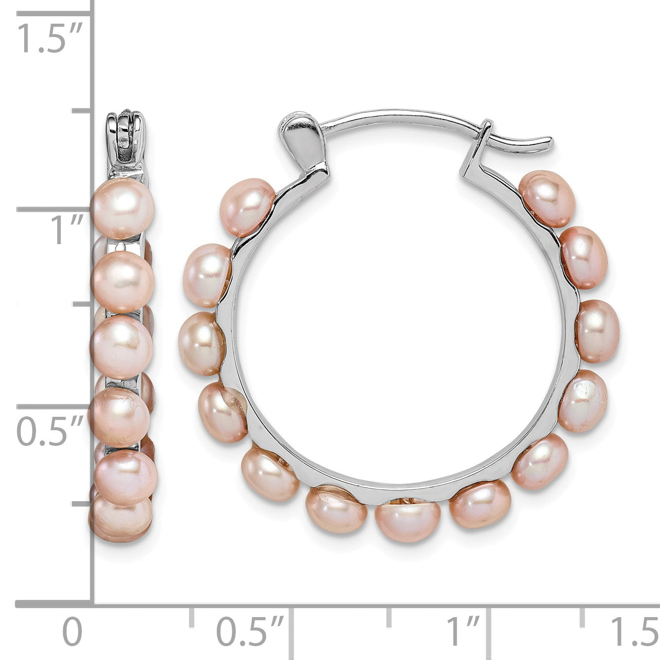 Sterling Silver Rhodium-plated 4-5mm Pink Button Freshwater Cultured Pearl Hoop Earrings