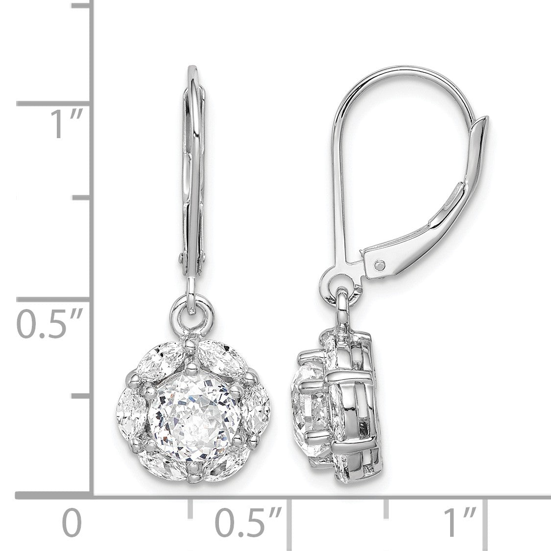 Sterling Silver Rhodium-plated Polished 6mm CZ Halo Leverback Earrings