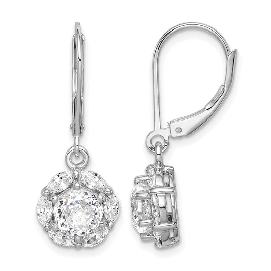 Sterling Silver Rhodium-plated Polished 6mm CZ Halo Leverback Earrings
