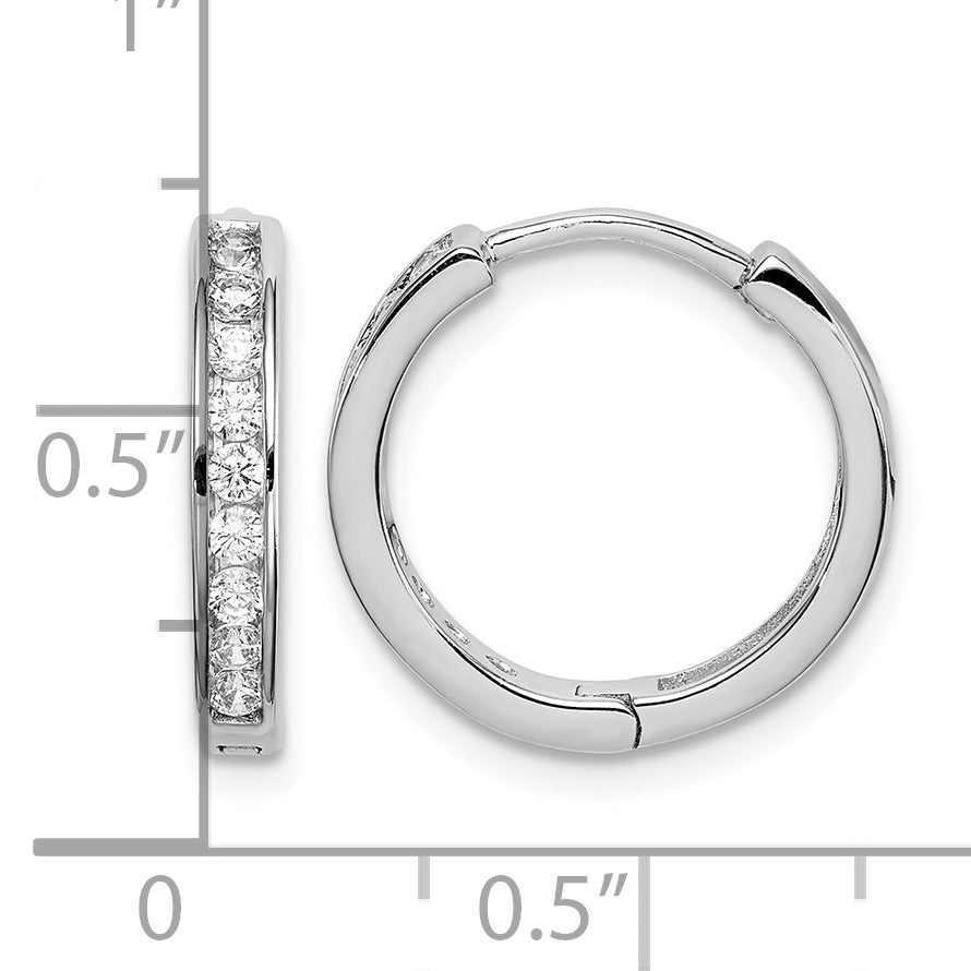 Sterling Silver Rhodium-plated CZ 3x16mm Hinged Hoop Earrings