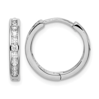 Sterling Silver Rhodium-plated CZ 3x16mm Hinged Hoop Earrings