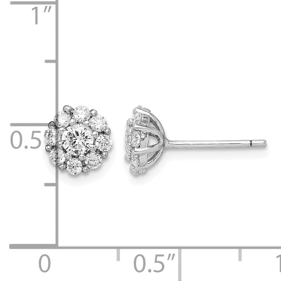 Sterling Silver Rhodium-plated Polished CZ Halo Post Earrings