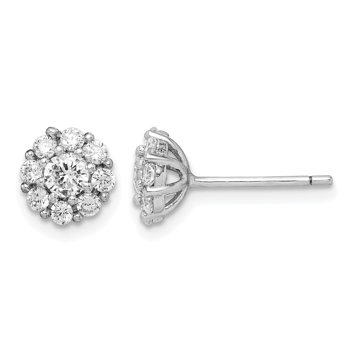 Sterling Silver Rhodium-plated Polished CZ Halo Post Earrings