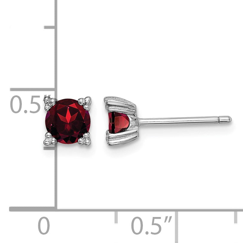Sterling Silver Rhodium-plated Round 5mm Garnet Post Earrings
