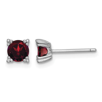 Sterling Silver Rhodium-plated Round 5mm Garnet Post Earrings