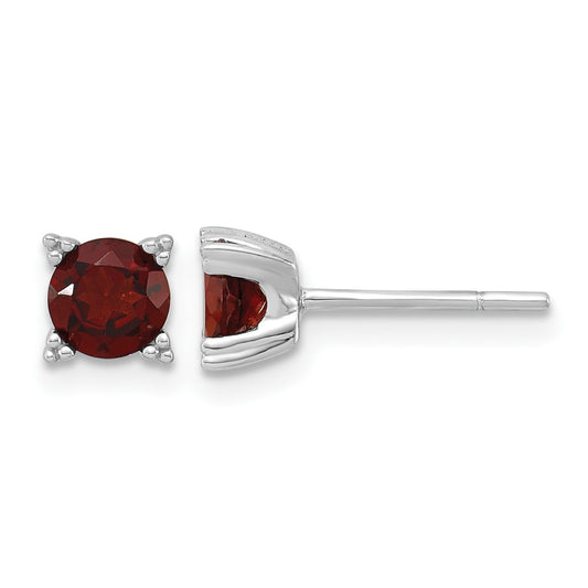 Sterling Silver Rhodium-plated Round 5mm Garnet Post Earrings