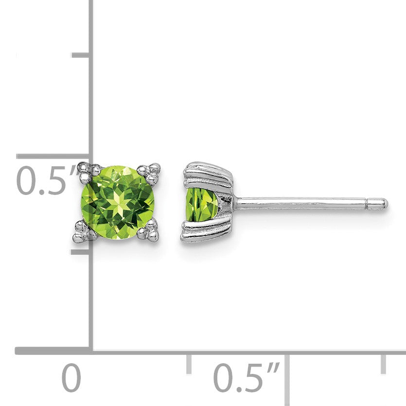 Sterling Silver Rhodium-plated Round 5mm Peridot Post Earrings