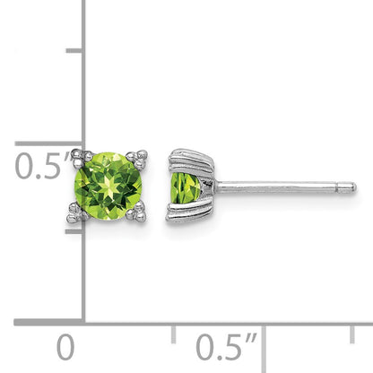 Sterling Silver Rhodium-plated Round 5mm Peridot Post Earrings