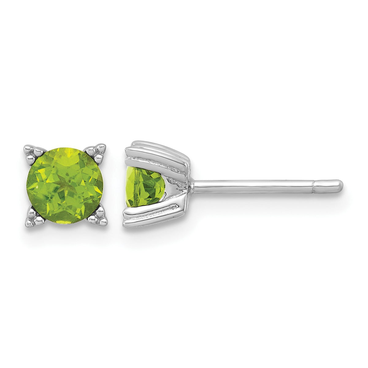Sterling Silver Rhodium-plated Round 5mm Peridot Post Earrings