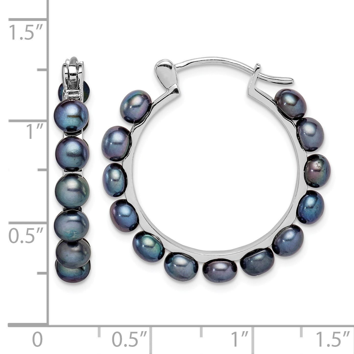 Sterling Silver Rhodium-plated 4-5mm Black Button Freshwater Cultured Pearl Hoop Earrings
