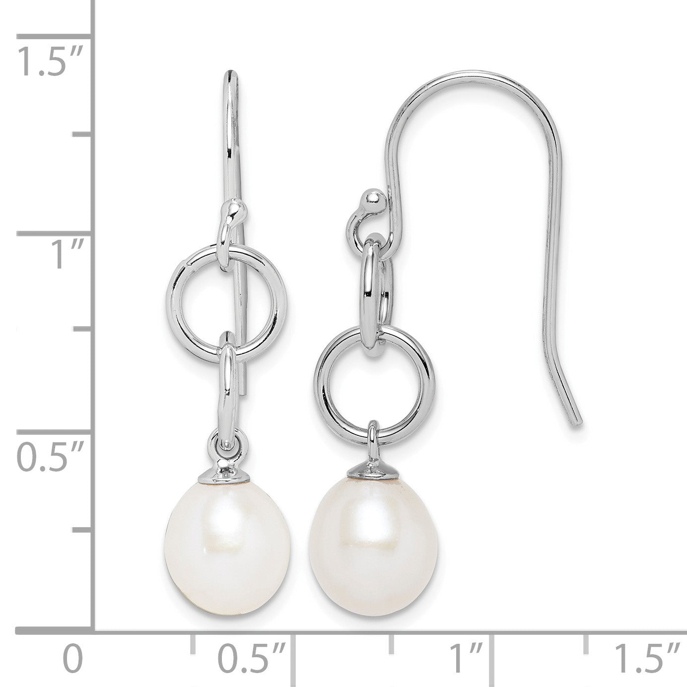 Sterling Silver Rhodium-plated 7-8mm White Teardrop Freshwater Cultured Pearl Circle Dangle Earrings