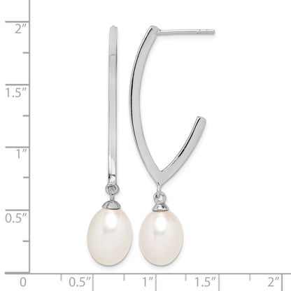 Sterling Silver Rhodium-plated 8-9mm White Rice Freshwater Cultured Pearl Post Dangle Earrings