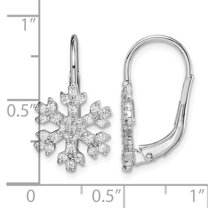 Sterling Silver Rhodium-plated CZ Snowflake Leverback Earrings