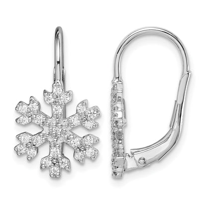 Sterling Silver Rhodium-plated CZ Snowflake Leverback Earrings
