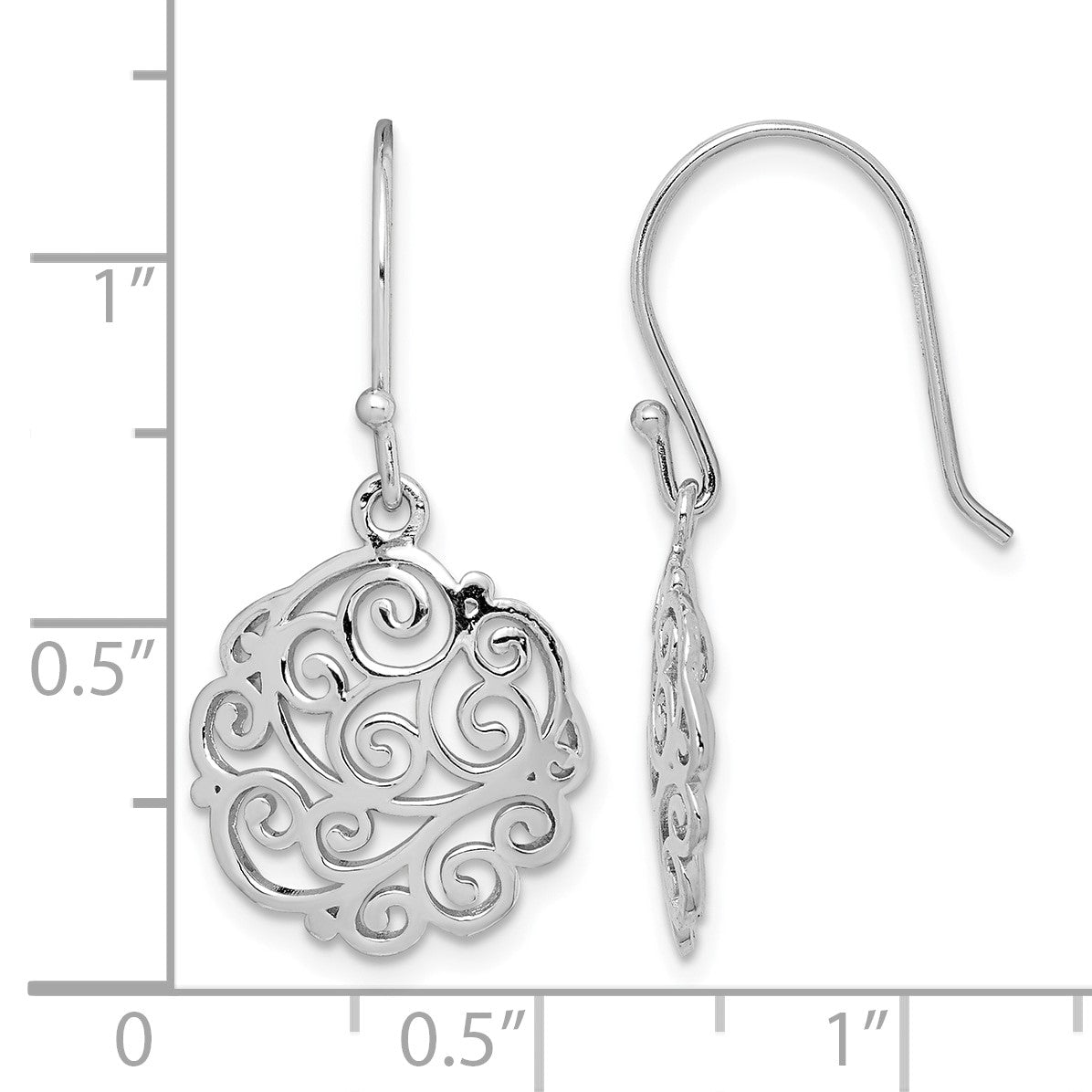 Sterling Silver Rhodium-plated Polished Filigree Circle Dangle Earrings