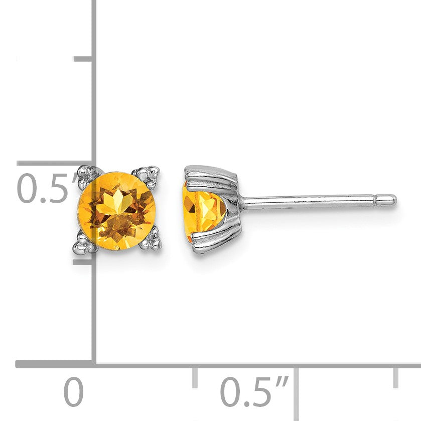 Sterling Silver Rhodium-plated Round 5mm Citrine Post Earrings