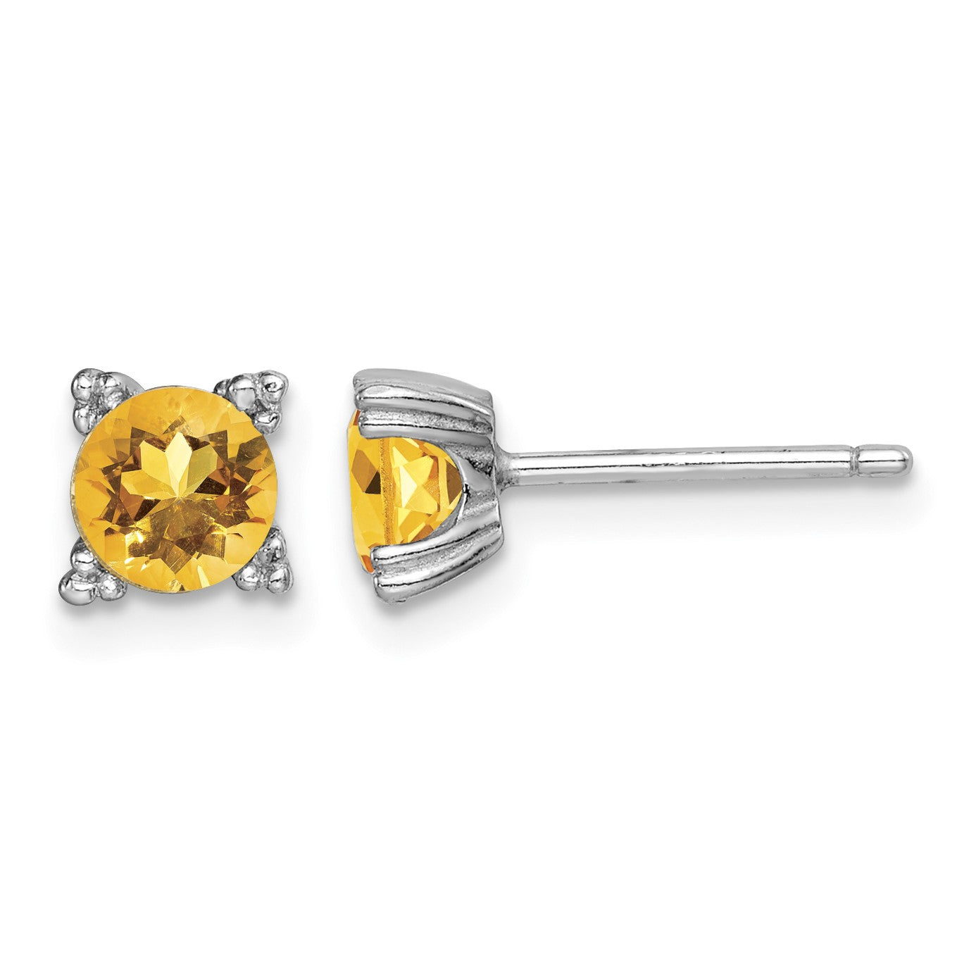 Sterling Silver Rhodium-plated Round 5mm Citrine Post Earrings
