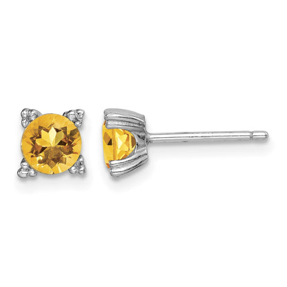 Sterling Silver Rhodium-plated Round 5mm Citrine Post Earrings