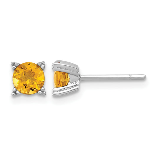 Sterling Silver Rhodium-plated Round 5mm Citrine Post Earrings
