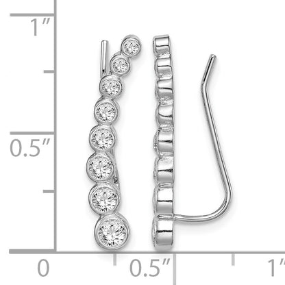 Sterling Silver Rhodium-plated Polished Graduated CZ Ear Climber Earrings