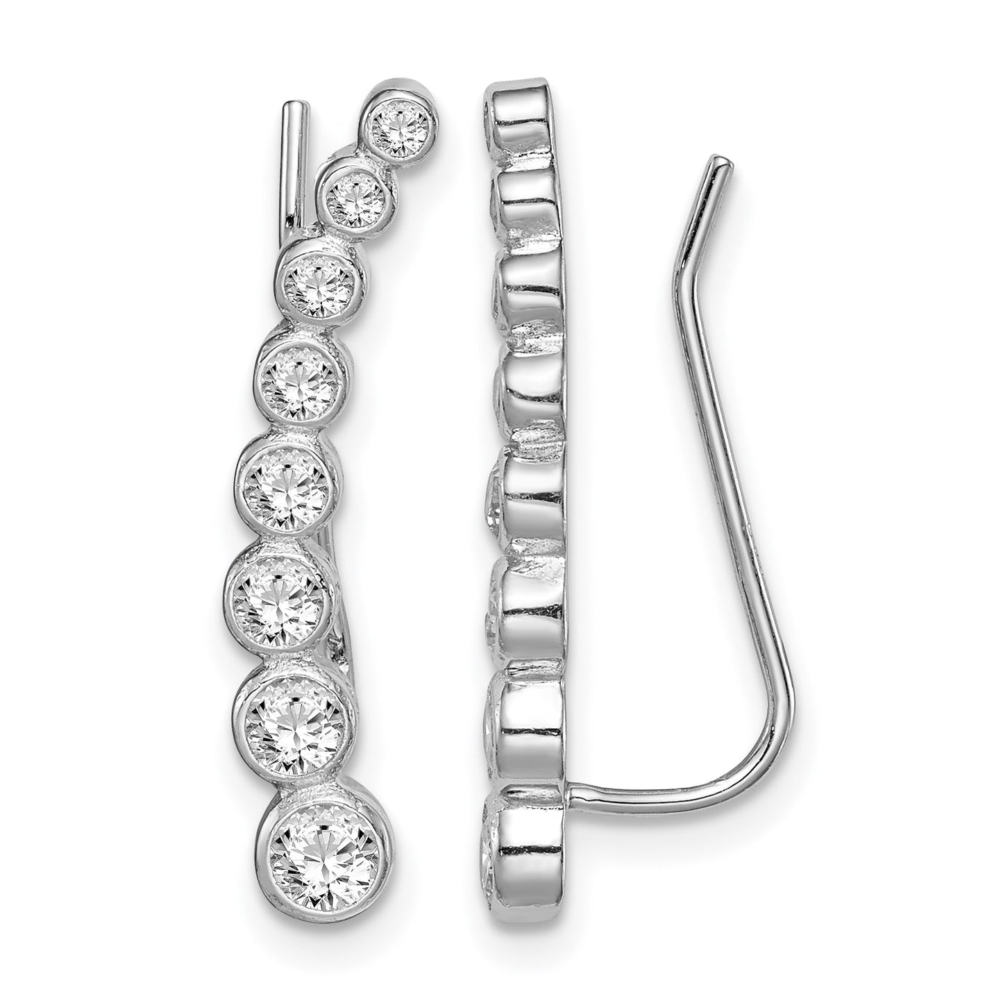 Sterling Silver Rhodium-plated Polished Graduated CZ Ear Climber Earrings