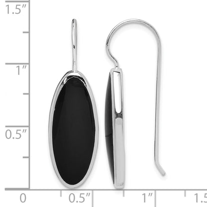 Sterling Silver Rhodium-plated Polished Onyx Oval Dangle Earrings