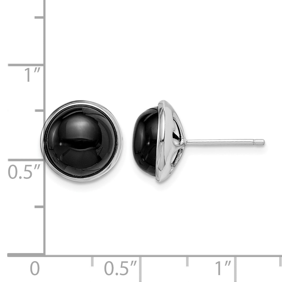 Sterling Silver Rhod-plated Polished 10mm Onyx Cabochon Post Earrings