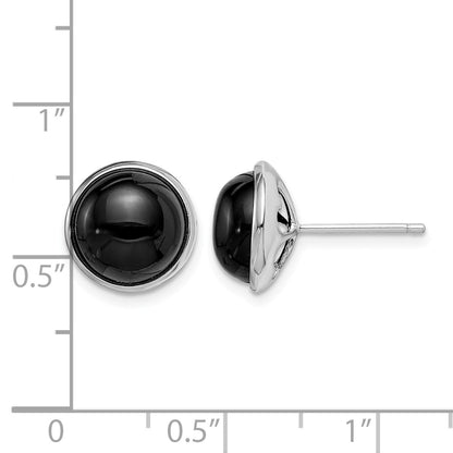Sterling Silver Rhod-plated Polished 10mm Onyx Cabochon Post Earrings