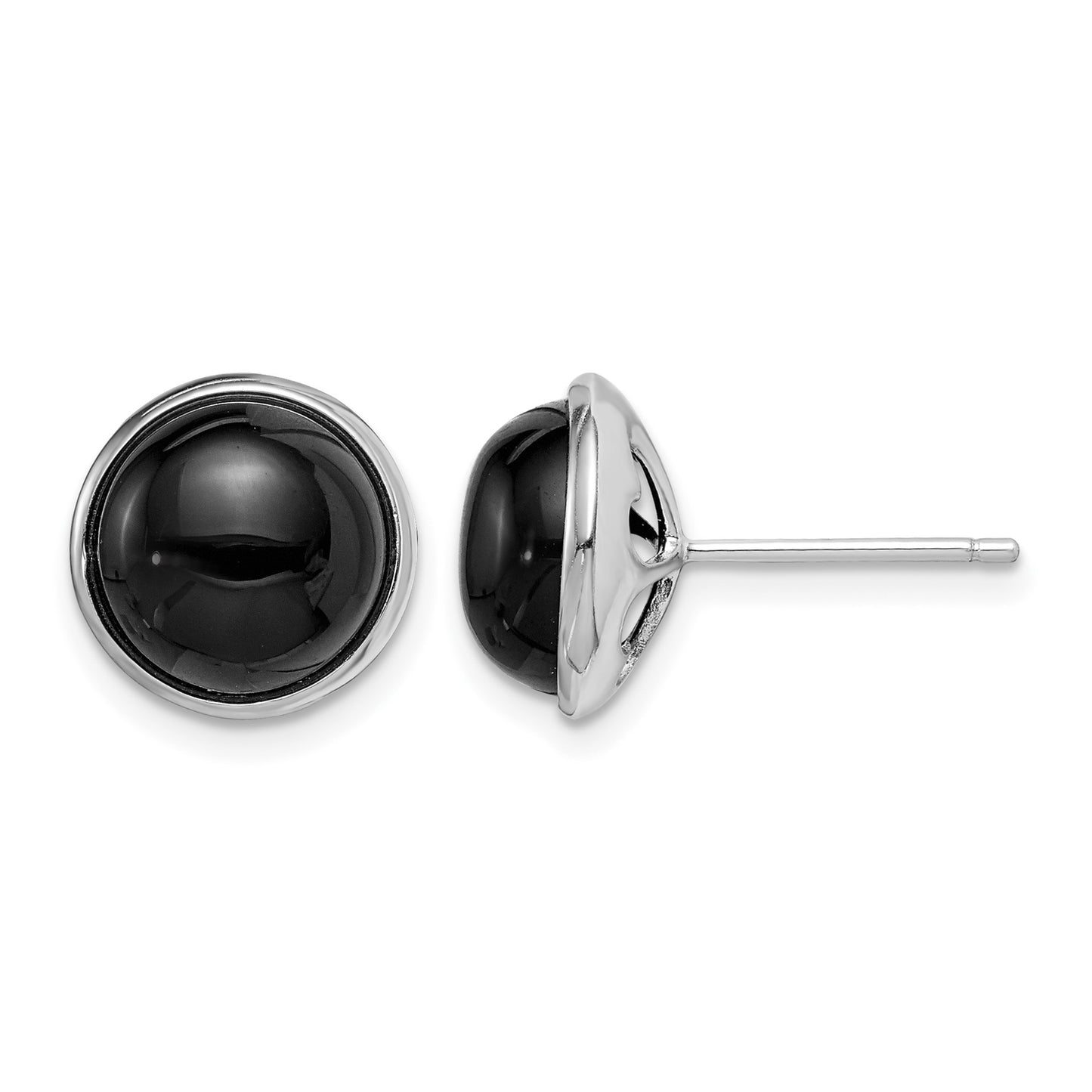 Sterling Silver Rhod-plated Polished 10mm Onyx Cabochon Post Earrings