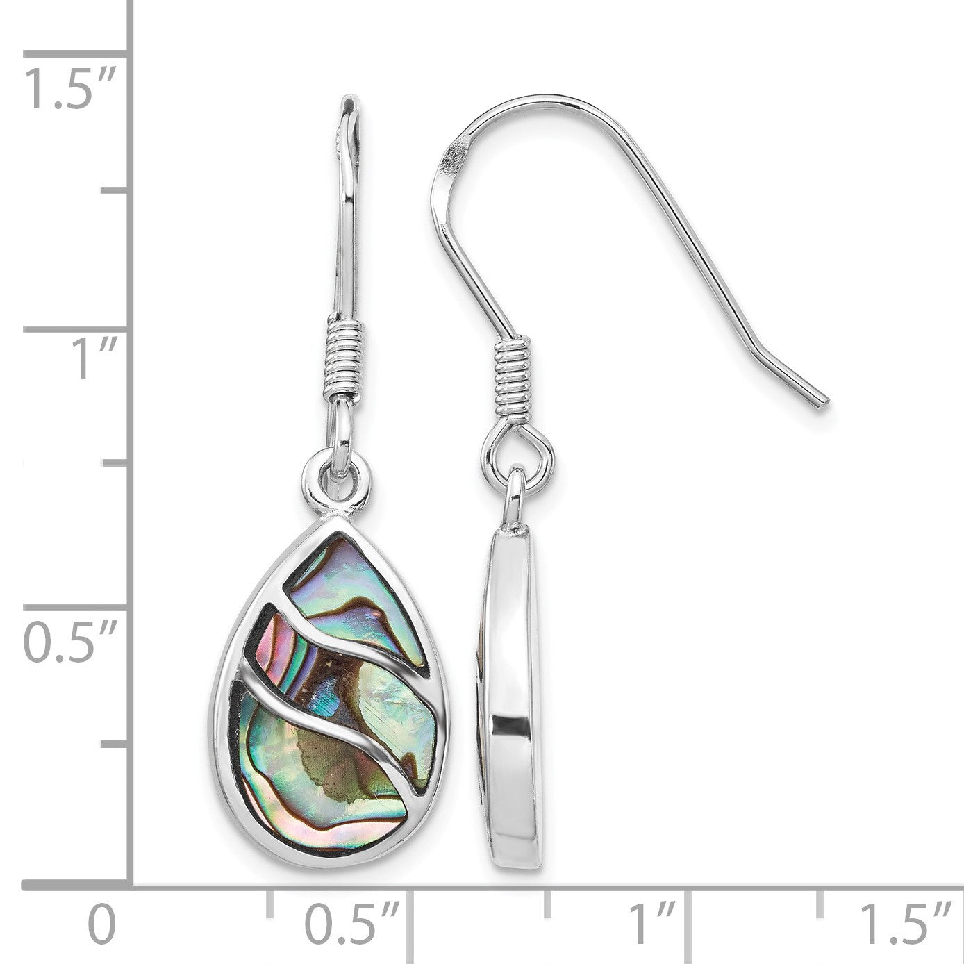 Sterling Silver Rhodium-plated Polished Abalone Teardrop Dangle Earrings