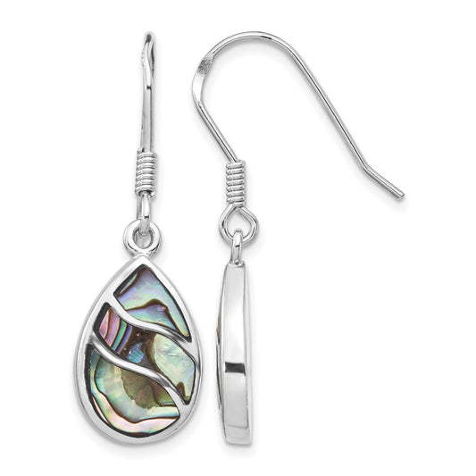 Sterling Silver Rhodium-plated Polished Abalone Teardrop Dangle Earrings