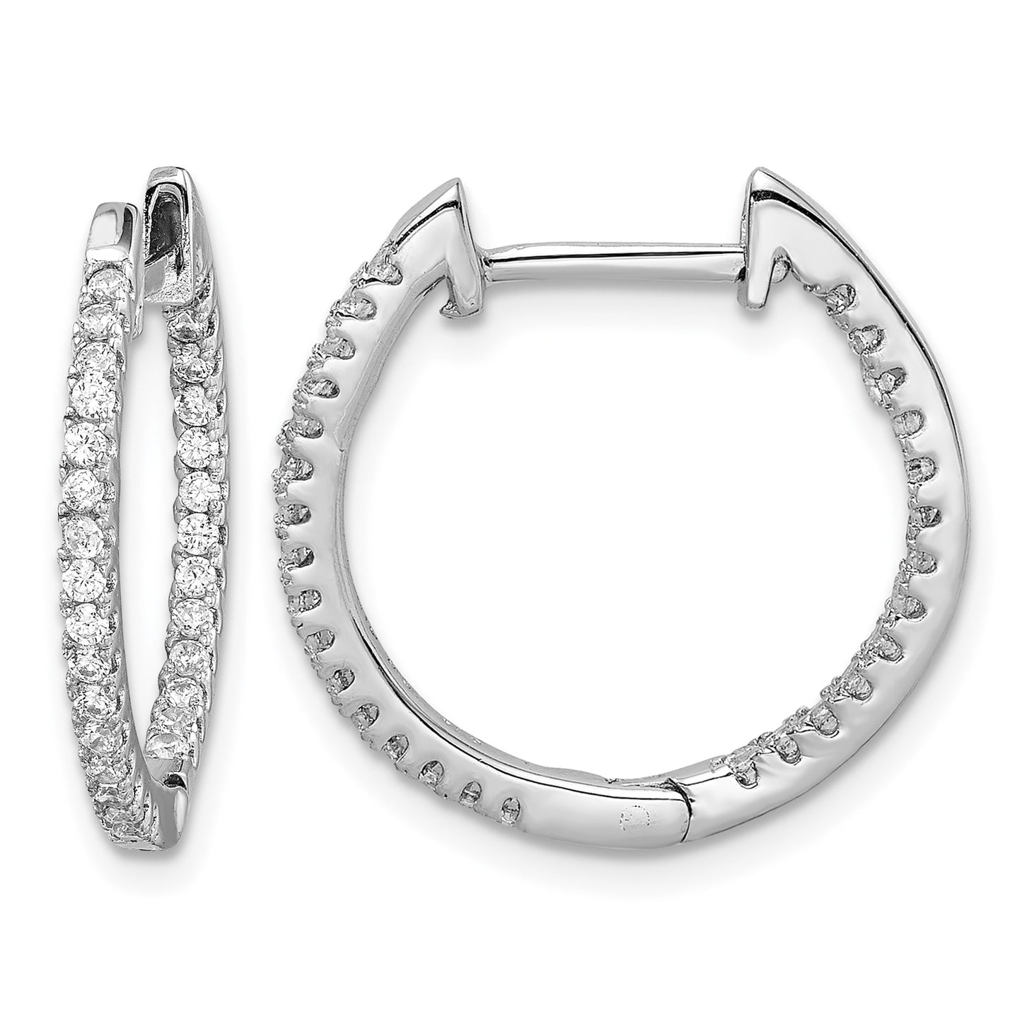 Sterling Silver Rhodium-plated CZ In/Out Hinged Hoop Earrings