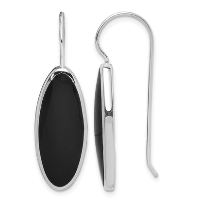 Sterling Silver Rhodium-plated Polished Onyx Oval Dangle Earrings
