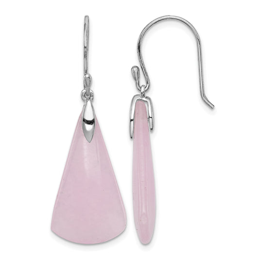 Sterling Silver Rhodium-plated Dyed Pink Quartz Dangle Earrings