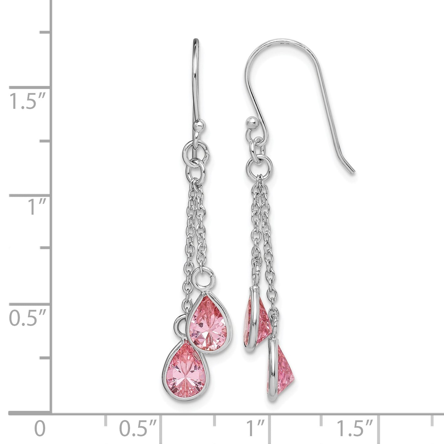 Sterling Silver RH-plated Multi-Strand Pink CZ Teardrop Dangle Earrings
