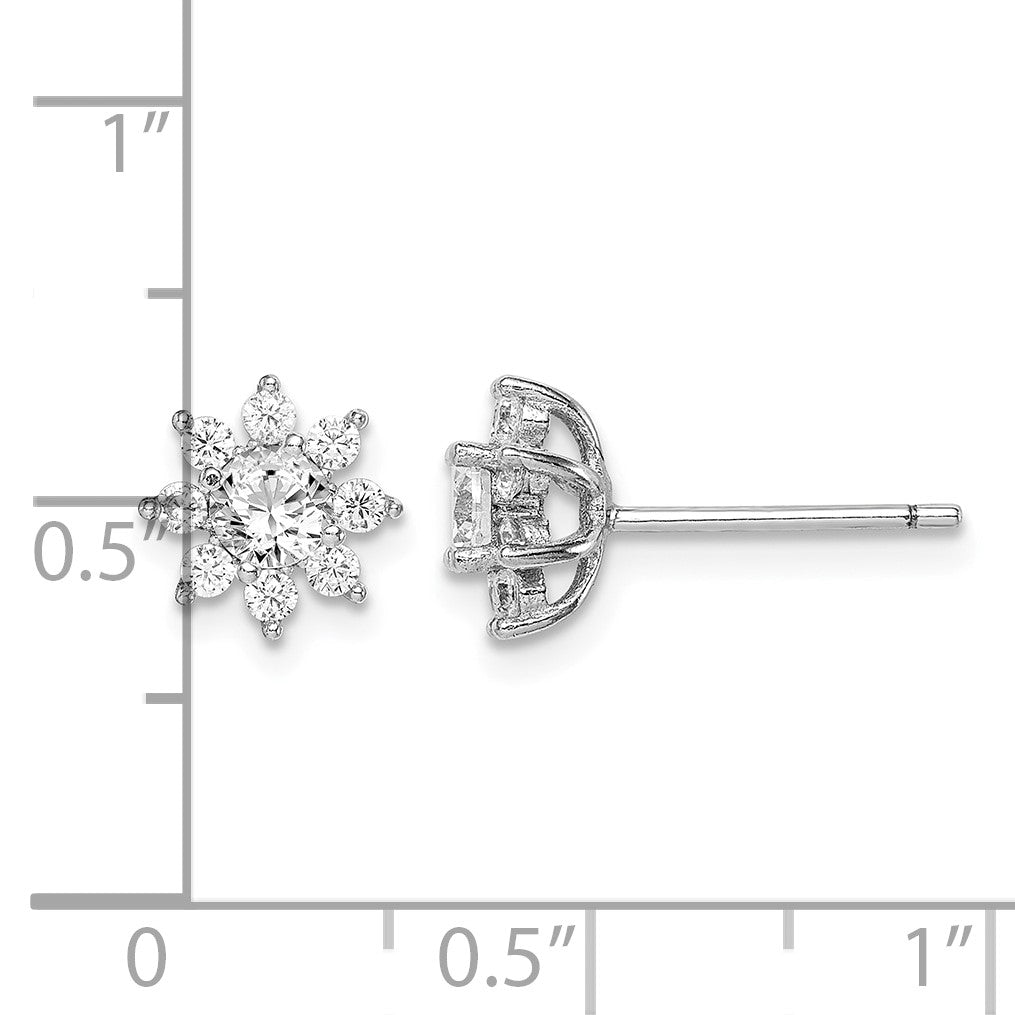 Sterling Silver Rhodium-plated Polished CZ Flower Post Earrings