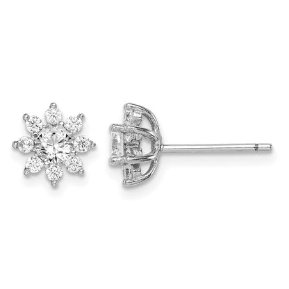 Sterling Silver Rhodium-plated Polished CZ Flower Post Earrings