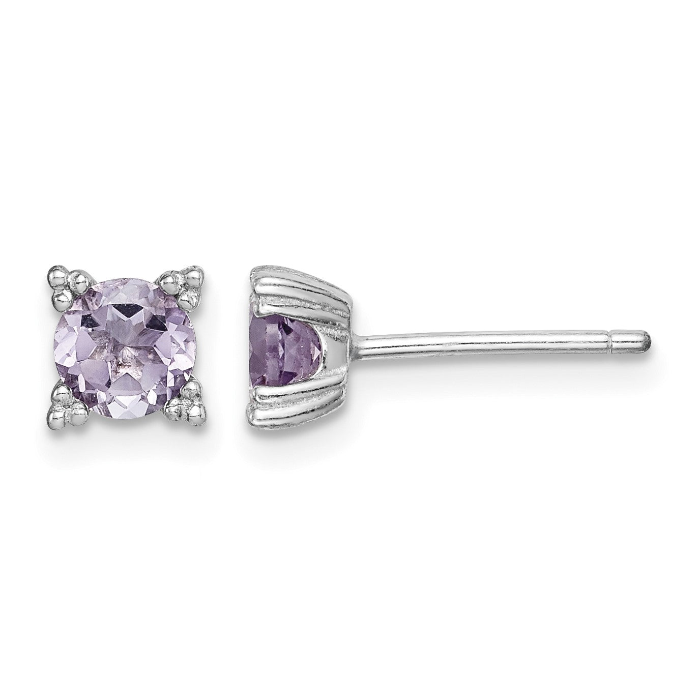 Sterling Silver Rhodium-plated Round 5mm Amethyst Post Earrings